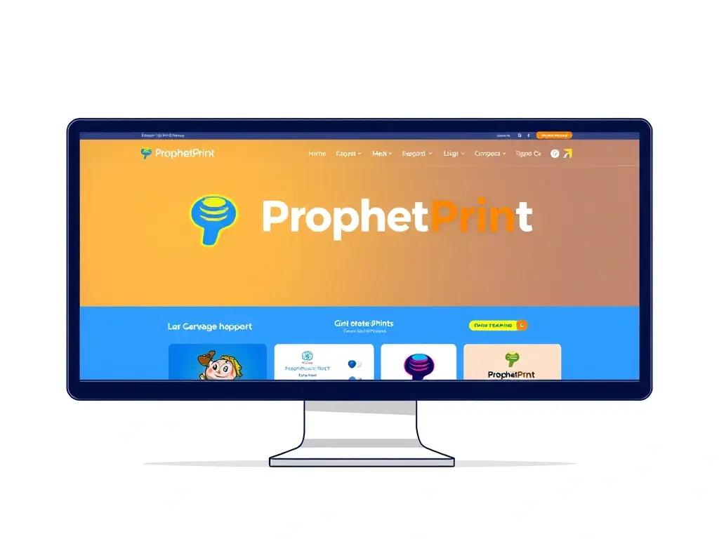 A visually appealing image of a ProphetPrint store's homepage, highlighting the custom branding elements such as the logo, colors, and mascot.
